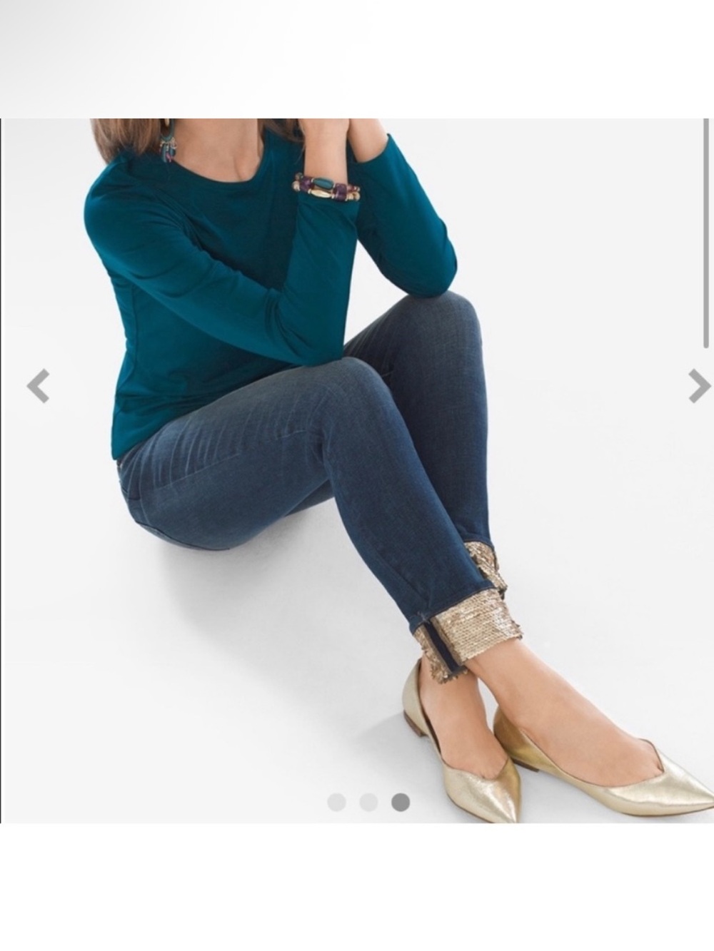 Chico's Dark Blue Boyfriend Ankle Jeans Cuffed Gold Sequin Detail Stretchy 8R